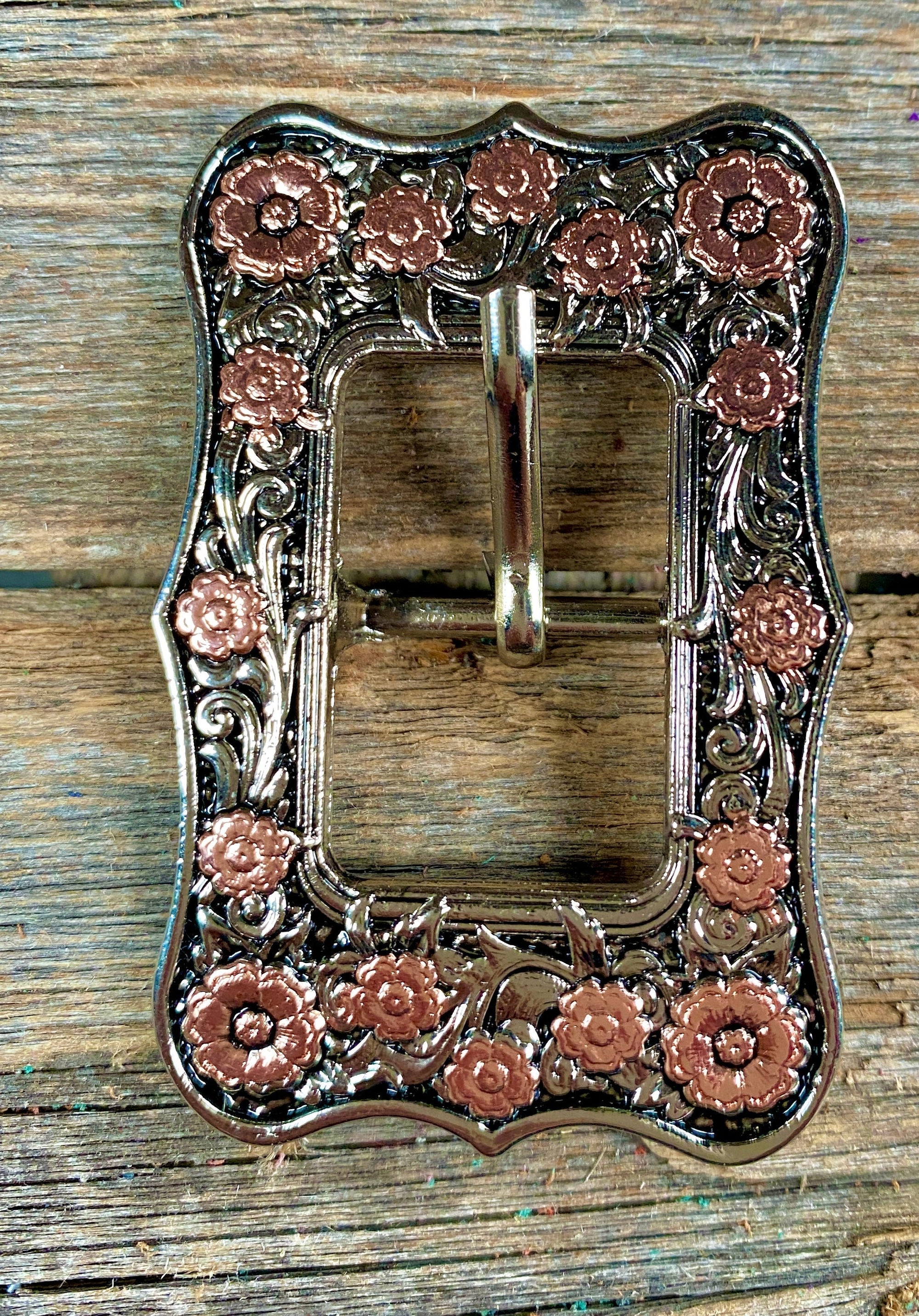 Antique Silver Floral Cart Buckle W151B