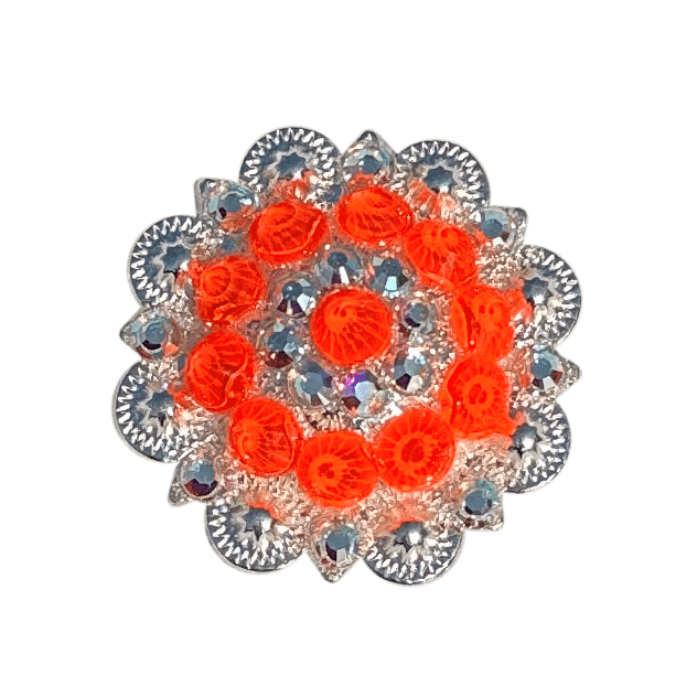 Neon Orange and AB  Bright Silver 1.5" European Crystal Concho