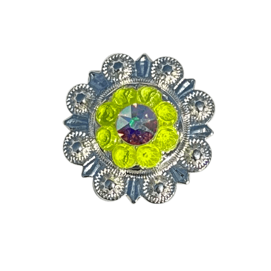 Neon Yellow and AB  Bright Silver 1" European Crystal Concho