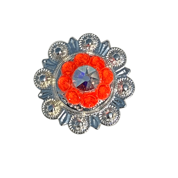 Neon Orange and AB  Bright Silver 1" European Crystal Concho