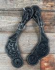 Black Floral Tooled Spur Straps
