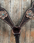 Copper Dot Honeycomb Flower and Turquoise Browband / One Ear Tack Set 