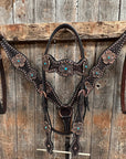 Copper Dot Honeycomb Flower and Turquoise Browband / One Ear Tack Set 