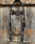 Copper Dot Honeycomb Flower and Turquoise Browband / One Ear Tack Set 