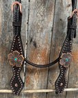 Copper Dot Honeycomb Flower and Turquoise Browband / One Ear Tack Set 