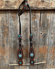 Dark Oil Hand Painted Antique Silver Turquoise One Ear and Breastcollar Tack Set 