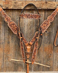 Light Oil Floral Tooled Silver Buckstitching & Dots Tack Sets