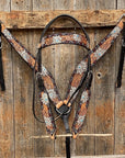 Two Tone Hand Painted Flower Headstall/Breastcollar Tack Set