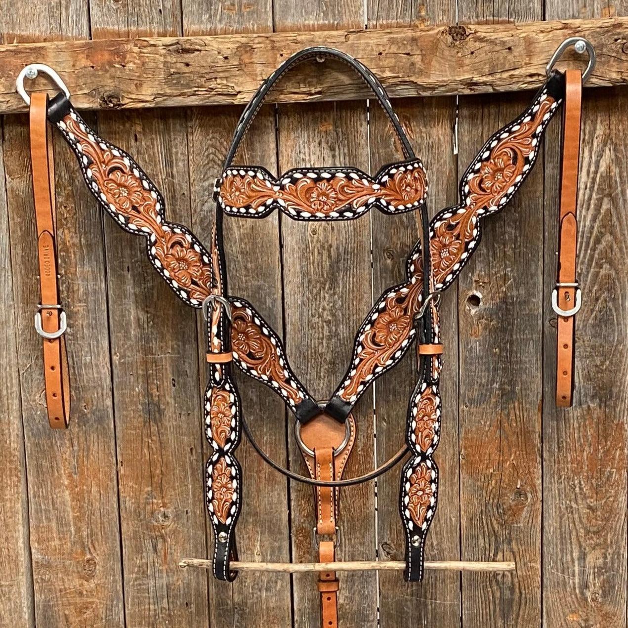 Floral Tooled Buckstitch Tack Sets