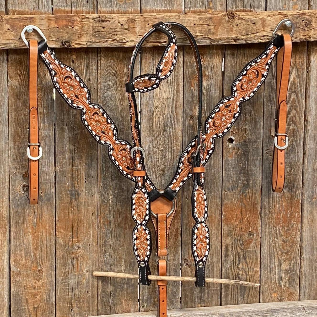 Floral Tooled Buckstitch Tack Sets