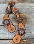 Light Floral Spur Straps - Copper Crystal Conchos 