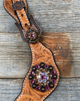 Light Floral Spur Straps - Copper Crystal Conchos 