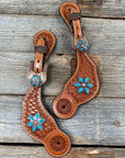 Light Oil Basketweave Spur Straps - Copper Floral Conchos 