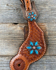 Light Oil Basketweave Spur Straps - Copper Floral Conchos 