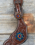 Medium Floral Spur Straps - Copper Crystal Conchos 
