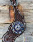 Dark Oil Basketweave Spur Straps - Antique Silver Crystal Conchos 