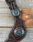 Dark Floral Spur Straps - Antique Silver Western Conchos 