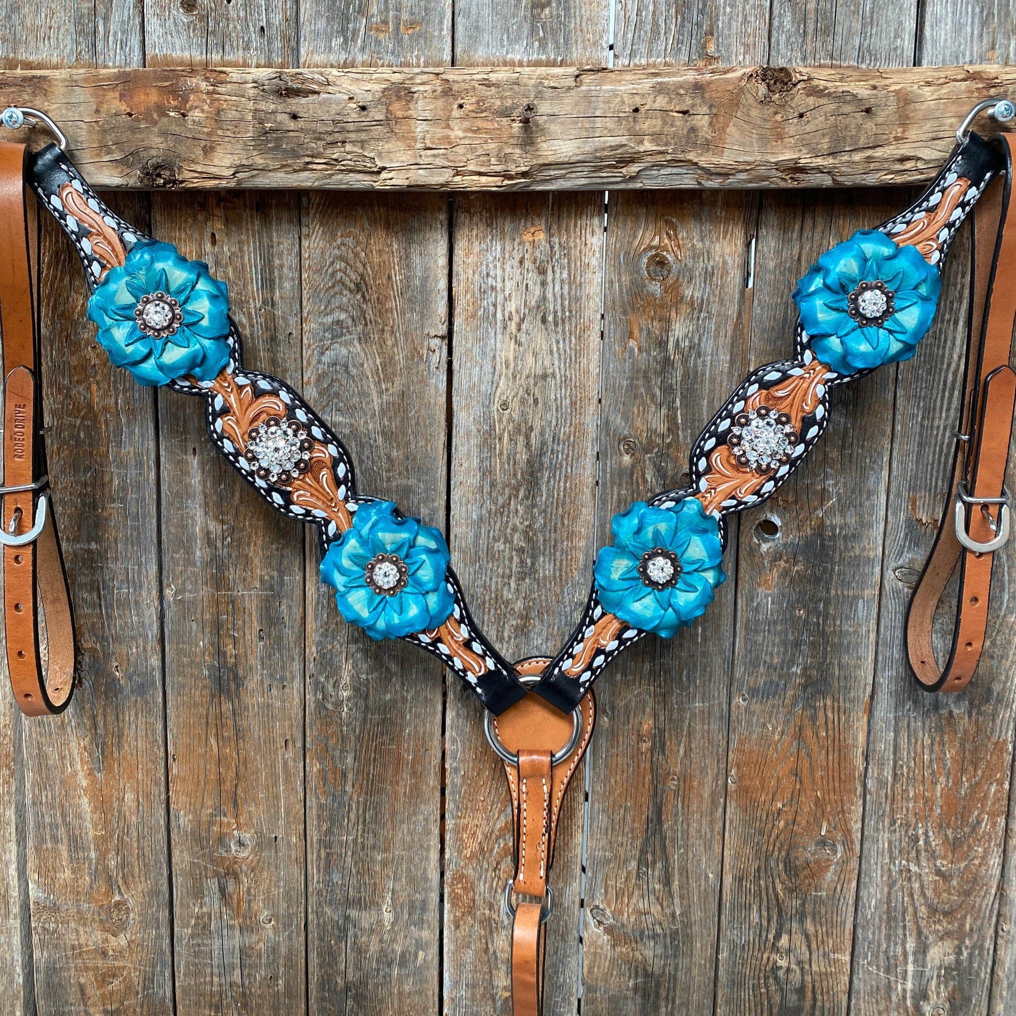 Classic Turquoise and Clear Browband/One Ear Tack Set / Witherstrap  