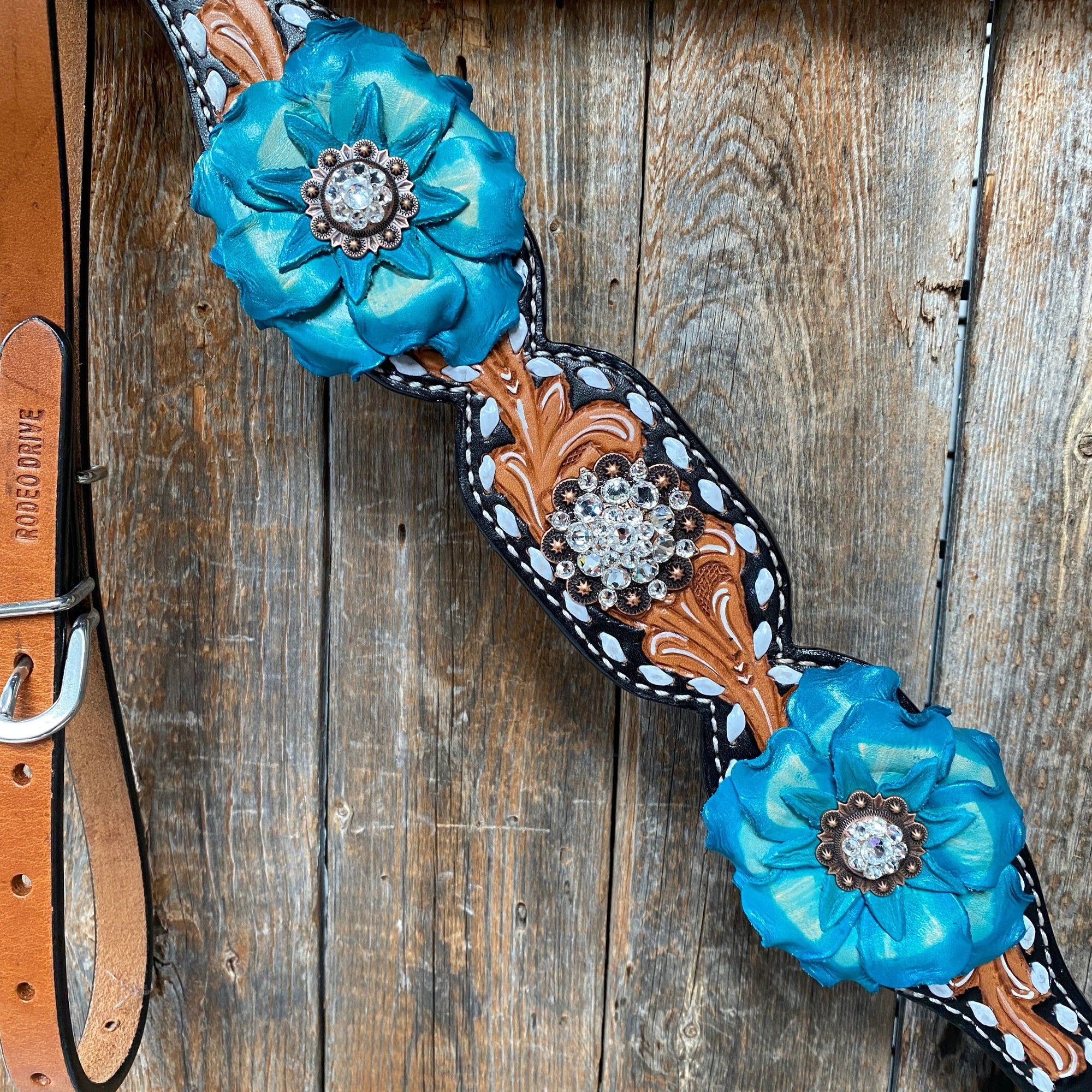 Classic Turquoise and Clear Browband/One Ear Tack Set / Witherstrap  