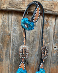 Classic Turquoise and Clear Browband/One Ear Tack Set / Witherstrap  