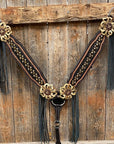 Two Tone Leather - Brass Studded Gold Browband / Breastcollar Tack Set 