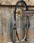 Two Tone Leather - Brass Studded Gold Browband / Breastcollar Tack Set 