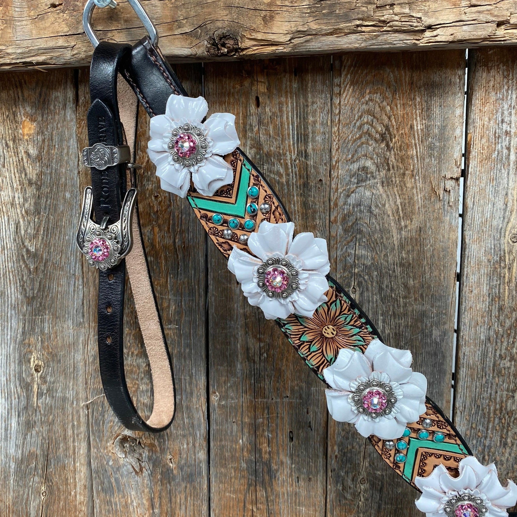 Two Tone Floral Pink and White Browband/ Breastcollar Tack Set 