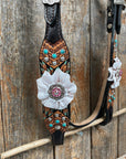 Two Tone Floral Pink and White Browband/ Breastcollar Tack Set 