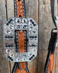 Two Tone Leaf Jet and Clear One Ear & Breastcollar Tack Set 