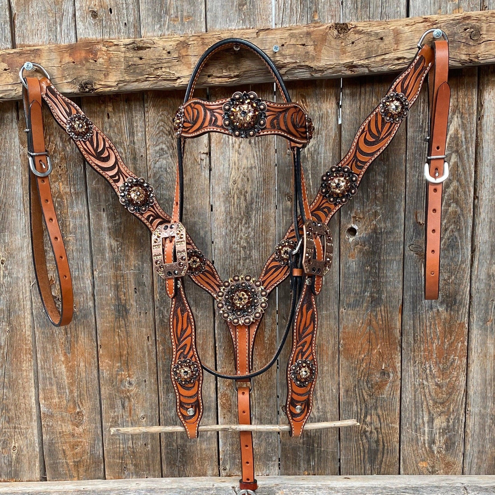 Zebra Jet and Topaz Browband / Breastcollar Tack Set 