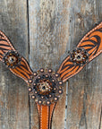 Zebra Jet and Topaz Browband / Breastcollar Tack Set 