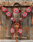 Honey Colored Floral Pink and Turquoise Tack Set  