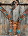 Light Oil Buckaroo Roper Turquoise One Ear & Breastcollar Tack Set 
