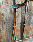 Light Oil Buckaroo Roper Turquoise One Ear & Breastcollar Tack Set 