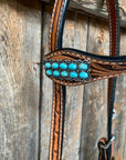Light Oil Buckaroo Roper Turquoise One Ear & Breastcollar Tack Set 