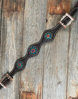 Dark Oil Buckstitch Capri/Fire Opal/Teal Browband/One Ear Tack Set with Wither Strap  