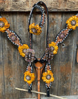 Classic Yellow and Pink Browband/One Ear Tack Set with Wither Strap  