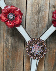 White Leather AB and Gardenias One Ear Tack Set with Wither Strap 