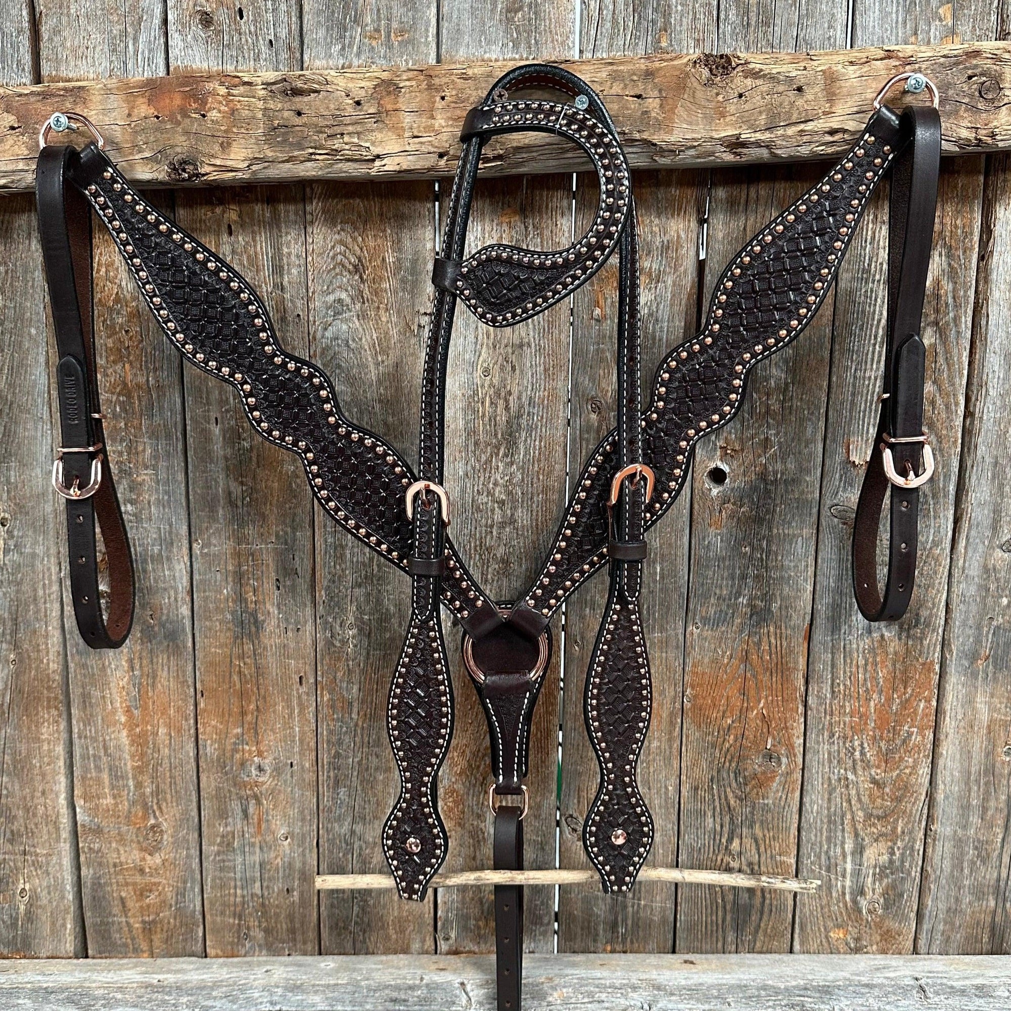 Dark Oil Honeycomb Tooled with Copper Dots Tack Sets