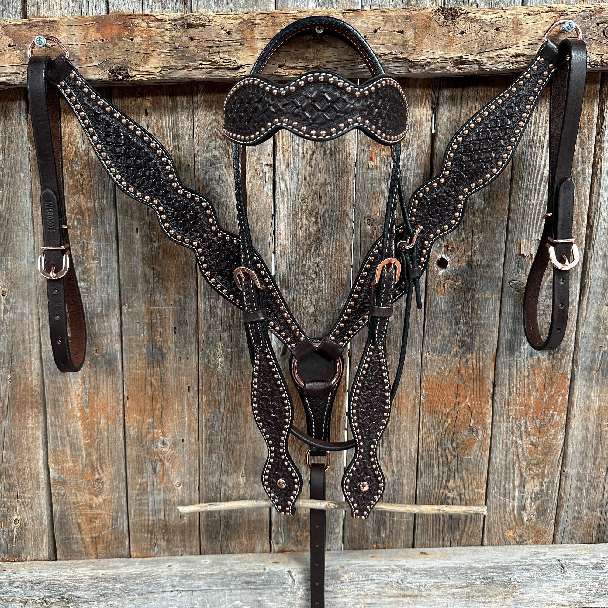Dark Oil Honeycomb Tooled with Copper Dots Tack Sets