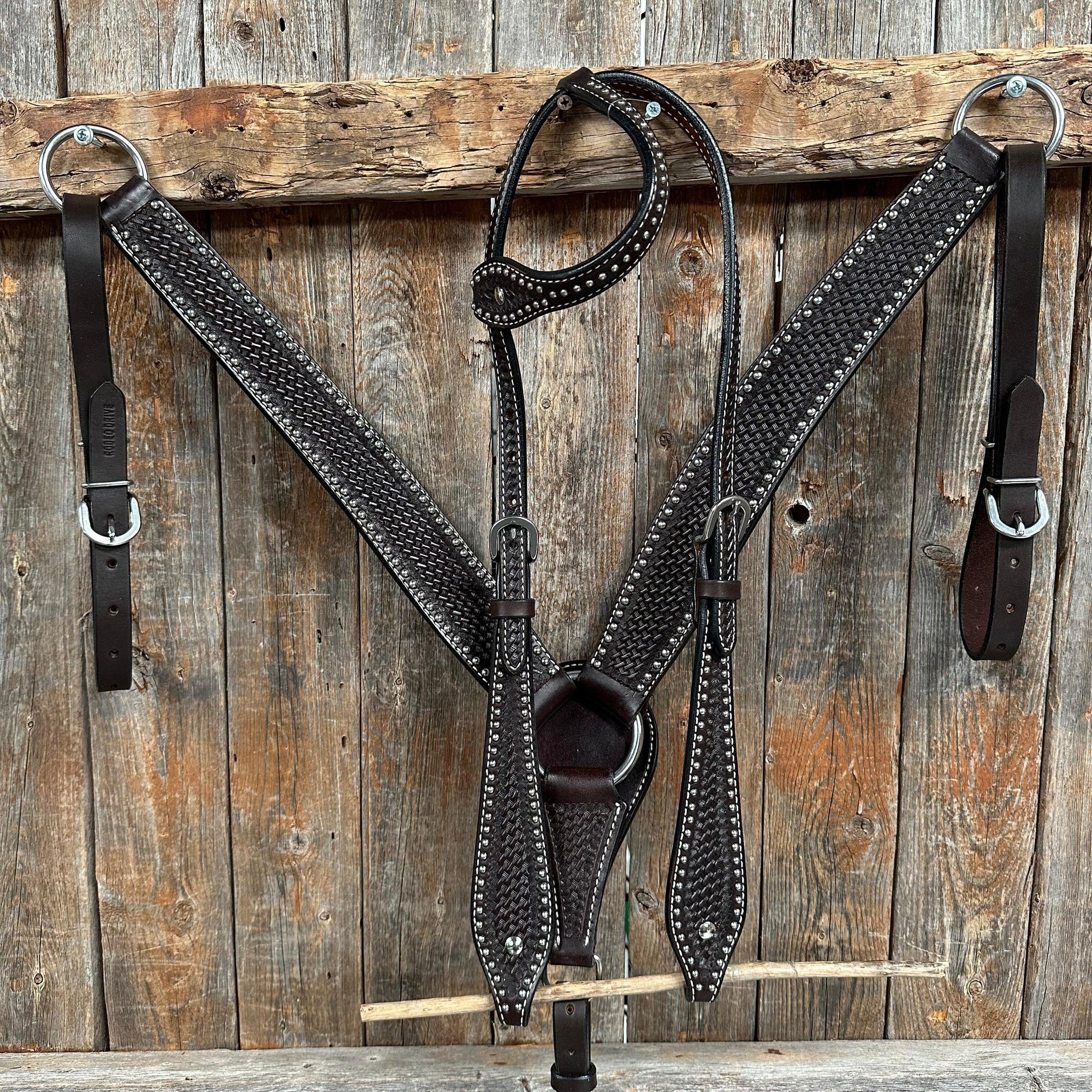 Dark Oil Basketweave with Silver Dots Tack Sets