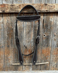 Dark Oil Basketweave with Silver Dots Browband Headstall / Bridle