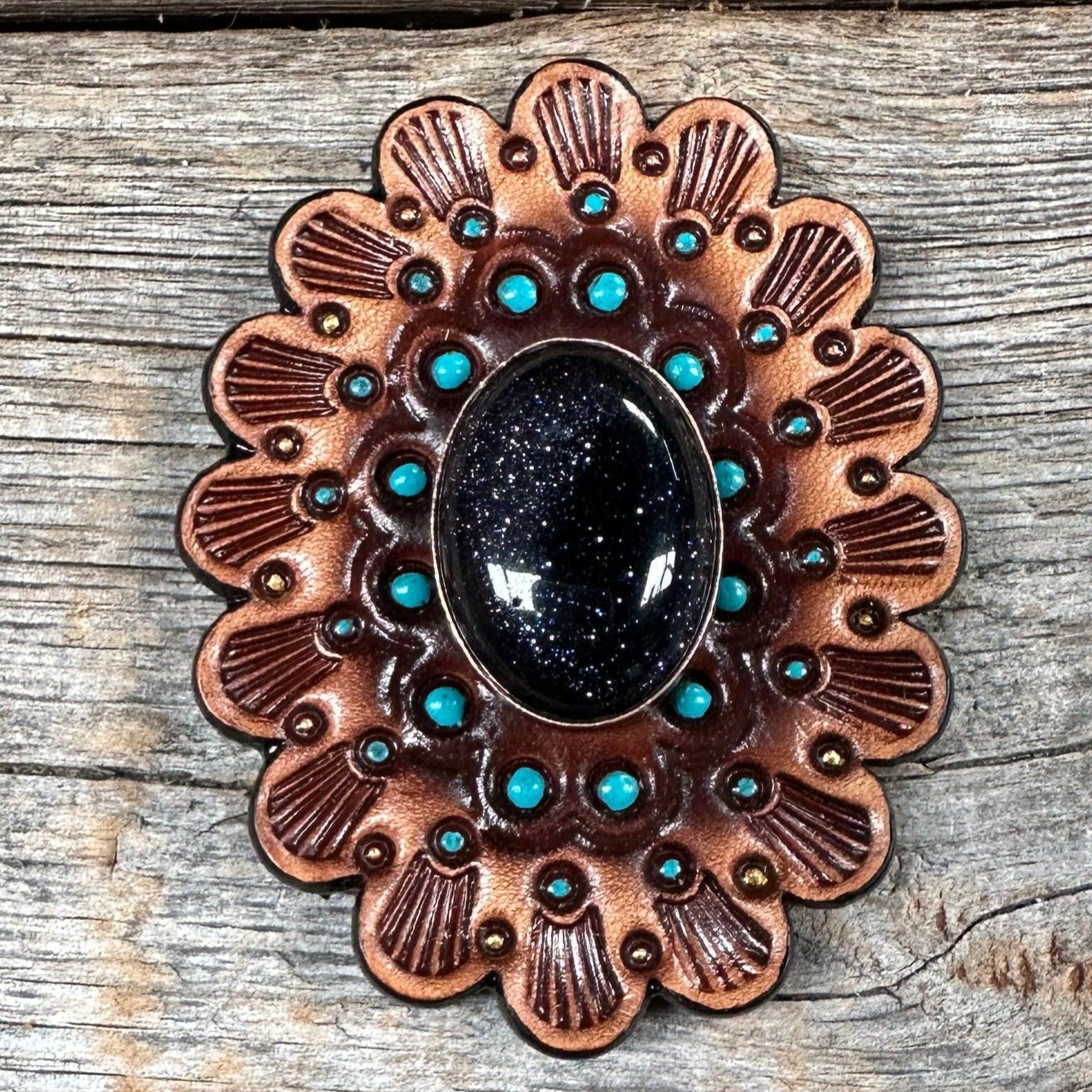 Leather Rosette Medium Oil Edges with Lapis Cabochon Western Concho R107CABLA