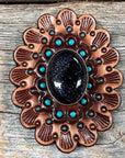 Leather Rosette Medium Oil Edges with Lapis Cabochon Western Concho R107CABLA