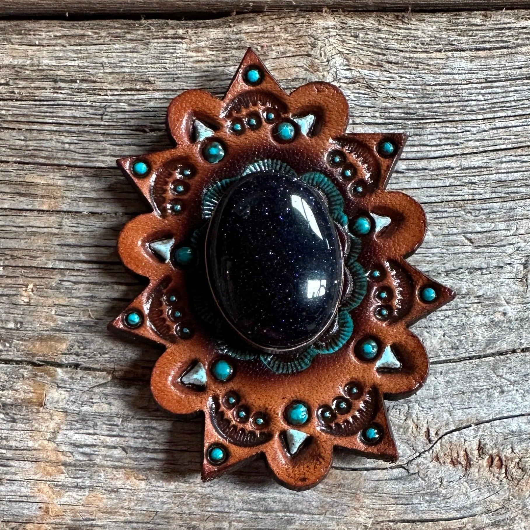 Leather Rosette Starburst - Lapis Cabochon Western Concho R110CABLA