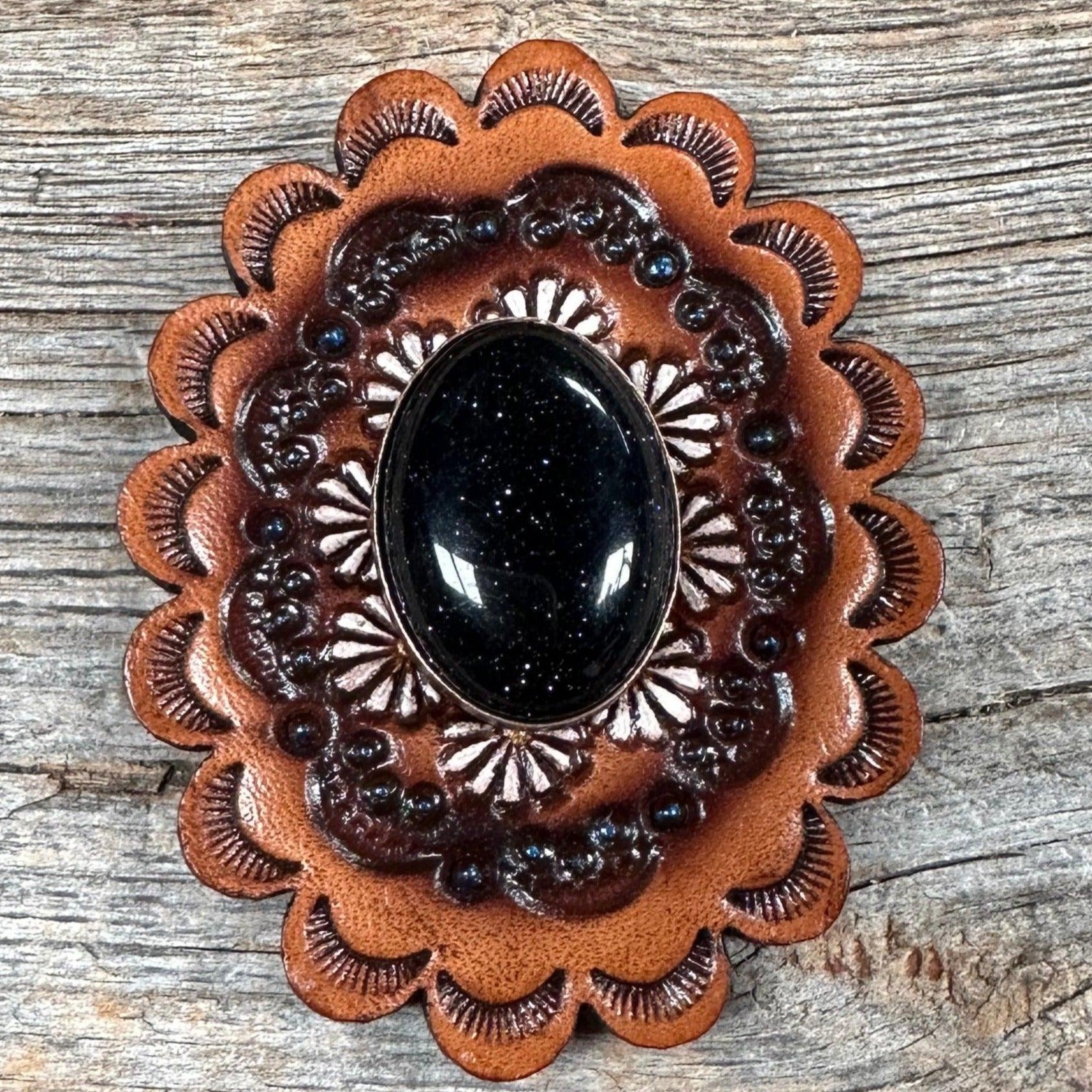 Leather Rosette with Lapis Cabochon Western Concho R102CABLA