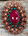 Leather Rosette Medium Oil Edges with Fuchsia Cabochon Western Concho R107CABFU