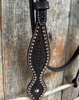 Dark Oil Honeycomb Tooled with Copper Dots Browband Headstall / Bridle