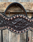 Dark Oil Honeycomb Tooled with Copper Dots Browband Headstall / Bridle