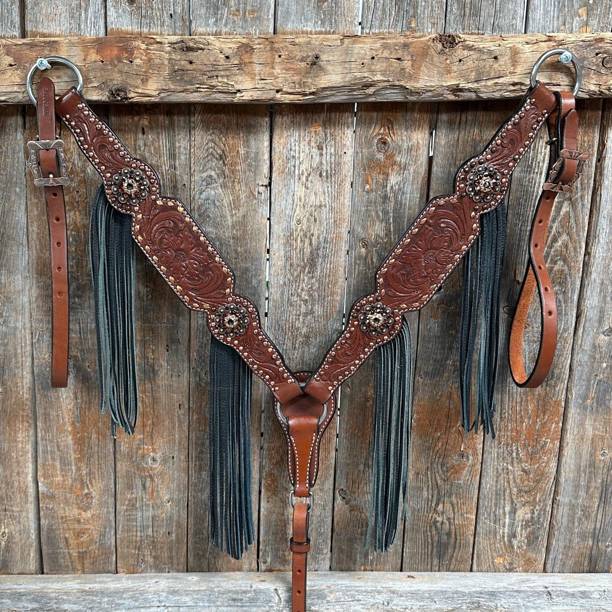 Copper Dot and Buckstitch Jet, Champagne and Topaz Browband Tack Set 